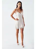 Mini Saten Dantel Detaylı Transparan Fantazi Kadın Gecelik İmaj 4210 Ekru farklı açı