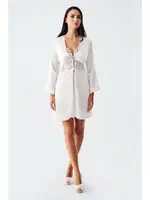 Mini Saten Dantelli Transparan Fantazi Kadın Gecelik Takım İmaj 4230 Ekru