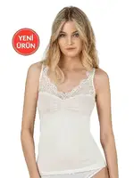 Modal Pamuklu Dantelli Esnek Yumuşak Kalın Askılı Kadın Atlet Özkan 26961  Ekru görsel 5