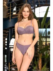 Gallipoli Mor Balenli Kaplı Straplez Sütyen Slip Külot Takım Gallipoli MGP31291