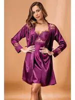 Mor Kaplı Saten Kimono Takım Nurteks 5384 Mor
