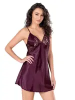 Mürdüm Kısa Saten Gecelik Ahu Primoda 8144