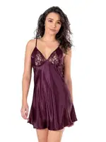 Mürdüm Kısa Saten Gecelik Ahu Primoda 8144 detay görünüm