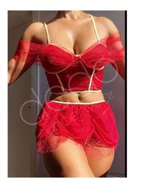 NightLight Sırtı Çapraz Bağlamalı Tül Etekli Fantazi Büstiyer Takım NightLight 1064-1