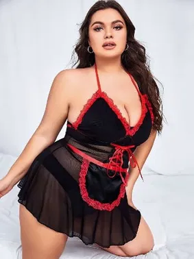 NightLight Boyundan Bağlamalı Battal Beden Erotik Hizmetçi Kostümü NightLight 3478