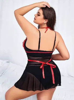 NightLight Boyundan Bağlamalı Battal Beden Erotik Hizmetçi Kostümü NightLight 3478 - Alternatif Görünüm