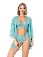 Dantelli Transparan Erotik Gecelik Takımı NightLight 3514 Yeşil