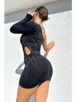 Zincir Detaylı Fantazi Mini Elbise Nightlight 3609 Siyah farklı açı