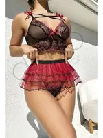 Sırtı Çapraz Bağlamalı Tül Etekli Fantazi Büstiyer Takım NightLight 3620 Görsel