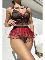 Sırtı Çapraz Bağlamalı Tül Etekli Fantazi Büstiyer Takım NightLight 3620 Görsel farklı açı