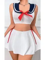 Kurdelalı Mini Etekli Fantazi Denizci Kostümü NightLight 3680 Beyaz