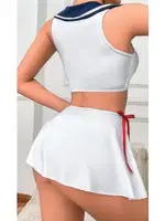 Kurdelalı Mini Etekli Fantazi Denizci Kostümü NightLight 3680 Beyaz detay görünüm