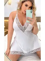 Yandan Yırtmaçlı Battal Beden Erotik Gecelik NightLight 3681 Beyaz