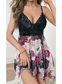 NightLight Asimetrik Kesim Çiçekli Erotik Gecelik NightLight 3692