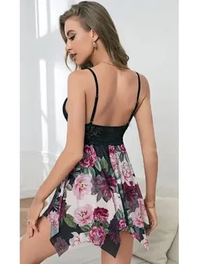 NightLight Asimetrik Kesim Çiçekli Erotik Gecelik NightLight 3692 - Alternatif Görünüm