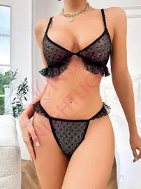 NightLight NightLight 7019 Fırfırlı Kalpli Tül Erotik Sütyen Takım