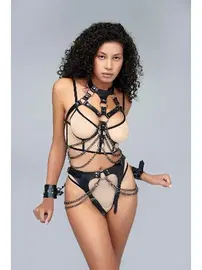 NightLight Zincirli Fantazi Deri Harness Set NightLight 8115