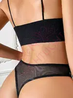 Parlak Şeritli Dantelli Erotik Kadın Külot NightLight 9152 Siyah detay görünüm