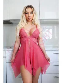 NightLight Dantel Derin Yırtmaçlı Pembe Fantazi Gecelik Nightlight 3638