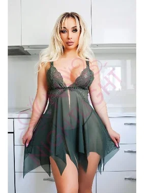 NightLight Alt Kısmı Tül Üst Kısmı Dantel Derin Yırtmaçlı Fantazi Gecelik Nightlight 3638-2