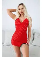 Bacak Kısmı Boncuk Detaylı Kırmızı Mini Fantazi Gecelik Nightlight 3641-1 Kırmızı