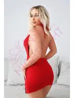 Bacak Kısmı Boncuk Detaylı Kırmızı Mini Fantazi Gecelik Nightlight 3641-1 Kırmızı detay görünüm