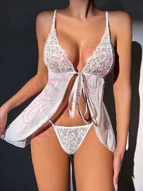 NightLight Dantel Göğüs Kısmı Dantel Yırtmaçlı Mini Gecelik Nightlight 7007