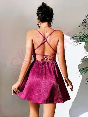 NightLight Derin Sırt Dekolteli Fantazi Mor Mini Gecelik Nightlight 3654-1 - Alternatif Görünüm