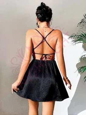 NightLight Derin Sırt Dekolteli Fantazi Siyah Mini Gecelik Nightlight 3654 - Alternatif Görünüm