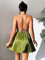 Derin Sırt Dekolteli Fantazi Yeşil Mini Gecelik Nightlight 3654-2 Fıstık Yeşili detay görünüm