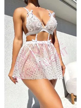 NightLight Nightlight Yıldız Desenli Beyaz Fantazi Mini Gecelik 3616