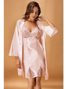 Nurteks Nurteks 5325 Saten Kimono Takım Pudra