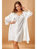 Nurteks 5336 Saten Kimono Dantelli Takım Ekru Ekru
