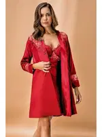 Nurteks 5384 Kaplı Saten Kimono Takım Bordo Bordo