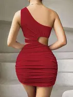 Omuzdan Askılı Dekolteli Seksi Mini Kırmızı Elbise Pink Night 2293 Kırmızı detay görünüm