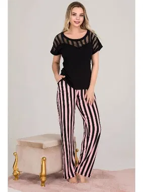 Lady Omuzları Tül Kısa Kollu Pijama Takımı Lady 12549