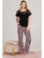 Omuzları Tül Kısa Kollu Pijama Takımı Lady 12549 Siyah