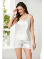 Önden Bağlamalı Saten Dantelli 3Lü Şort Sabahlık Takım Pierre Cardin 2480 Ekru görsel 26