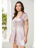 Önden Bağlamalı Saten Dantelli 3Lü Şort Sabahlık Takım Pierre Cardin 2480 görsel 18