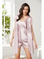 Önden Bağlamalı Saten Dantelli 3Lü Şort Sabahlık Takım Pierre Cardin 2480 görsel 20