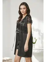 Önden Bağlamalı Saten Dantelli 3Lü Şort Sabahlık Takım Pierre Cardin 2480 Siyah görsel 15