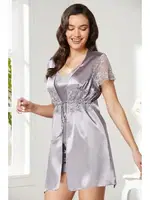 Önden Bağlamalı Saten Dantelli 3Lü Şort Sabahlık Takım Pierre Cardin 2480 görsel 9