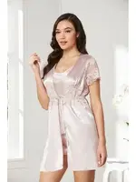 Önden Bağlamalı Saten Dantelli 3Lü Şort Sabahlık Takım Pierre Cardin 2480 Pudra görsel 8