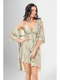 Ahu Lingerie Önden Düğümlü 2 Li Kısa Sabahlık Gecelik Takımı Ahu Loriva 1938