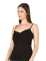 Önü Büzgülü Dantelli Likralı Pamuklu İp Askılı Kadın Penye Atlet Özkan 3167  Siyah görsel 7