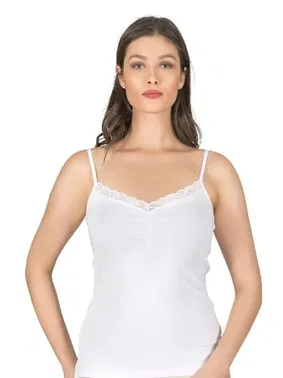 Özkan Önü Büzgülü Dantelli Likralı Pamuklu İp Askılı Kadın Penye Atlet Özkan 3167 