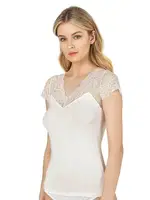 Önü Dantel Detaylı V Yaka Kadın Pamuklu Modal Esnek Yumuşak Atlet Özkan 26947  Ekru görsel 8