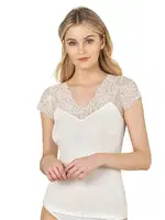 Önü Dantel Detaylı V Yaka Kadın Pamuklu Modal Esnek Yumuşak Atlet Özkan 26947  Ekru görsel 9