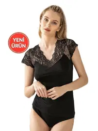 Özkan Önü Dantel Detaylı V Yaka Kadın Pamuklu Modal Esnek Yumuşak Atlet Özkan 26947 