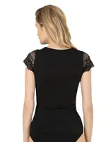 Önü Dantel Detaylı V Yaka Kadın Pamuklu Modal Esnek Yumuşak Atlet Özkan 26947  Siyah detay görünüm